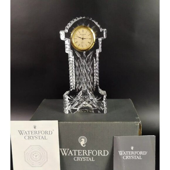 WATERFORD  Ireland Crystal Grandfather Gold Faced Clock Signed Needs Battery - Picture 1 of 15